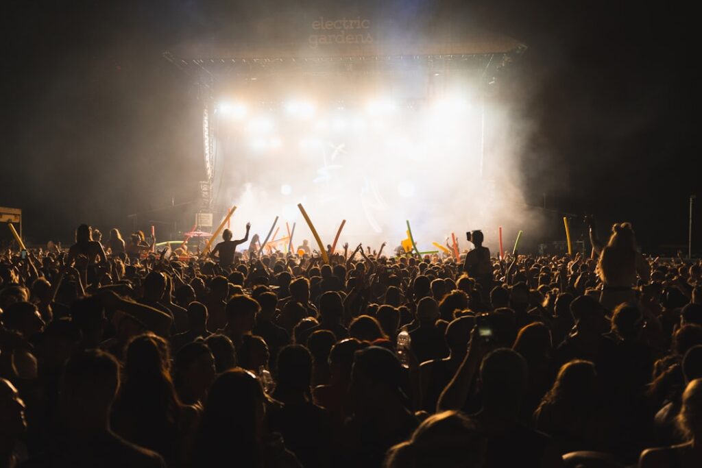 Festival-scene set fra kameraet, brugt som testbillede for DEAD QUIET